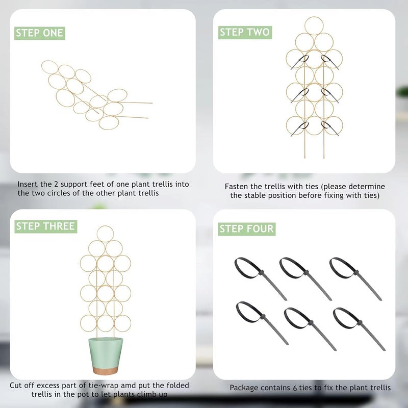 LONCHDAN Trellis for Climbing Plants Indoor 15.7 Inch, Small Plant Trellis for Potted Plants, 3 Pack Stackable Circle Garden Houseplant Trellis for Vines - Image 3